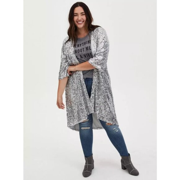 Torrid Silver Sequin Open Front Kimono - Picture 2 of 12